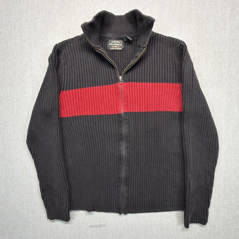 VTG Ralph Lauren Polo Jeans Co Womens Large Ribbed Full Zip Sweater Cotton